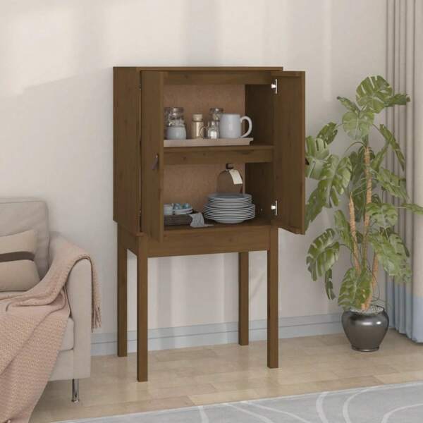 Highboard aus massivem Kiefernholz, honigbraun, 60 x 420 cm, rustikaler Aufbewahrungsschrank