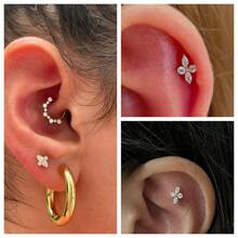 1pc Titanium Stud Earring With 4 CZ Zirconia Flat Back Cartilage Tragus Piercings Body Jewelry For Women - TC052 - View 4