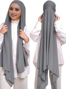 1pc Women Abaya Accessories Easy Wear Modal Lined Instant Hijab Caps, Solid Color Chiffon For Dress - Multicolor - View 14