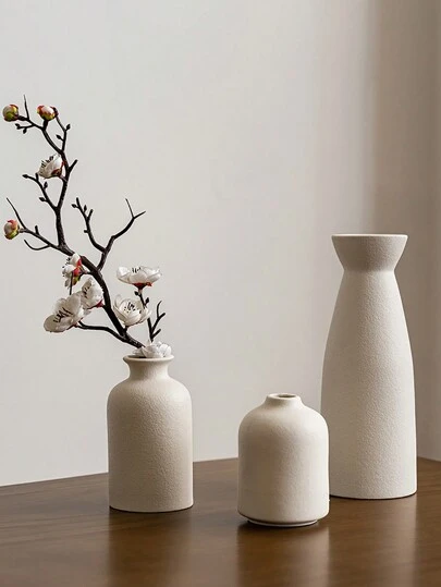 3 件套陶瓷花瓶套装家居装饰，现代白色花瓶，适用于客厅、餐厅、桌面、书架、桌子、家居装饰