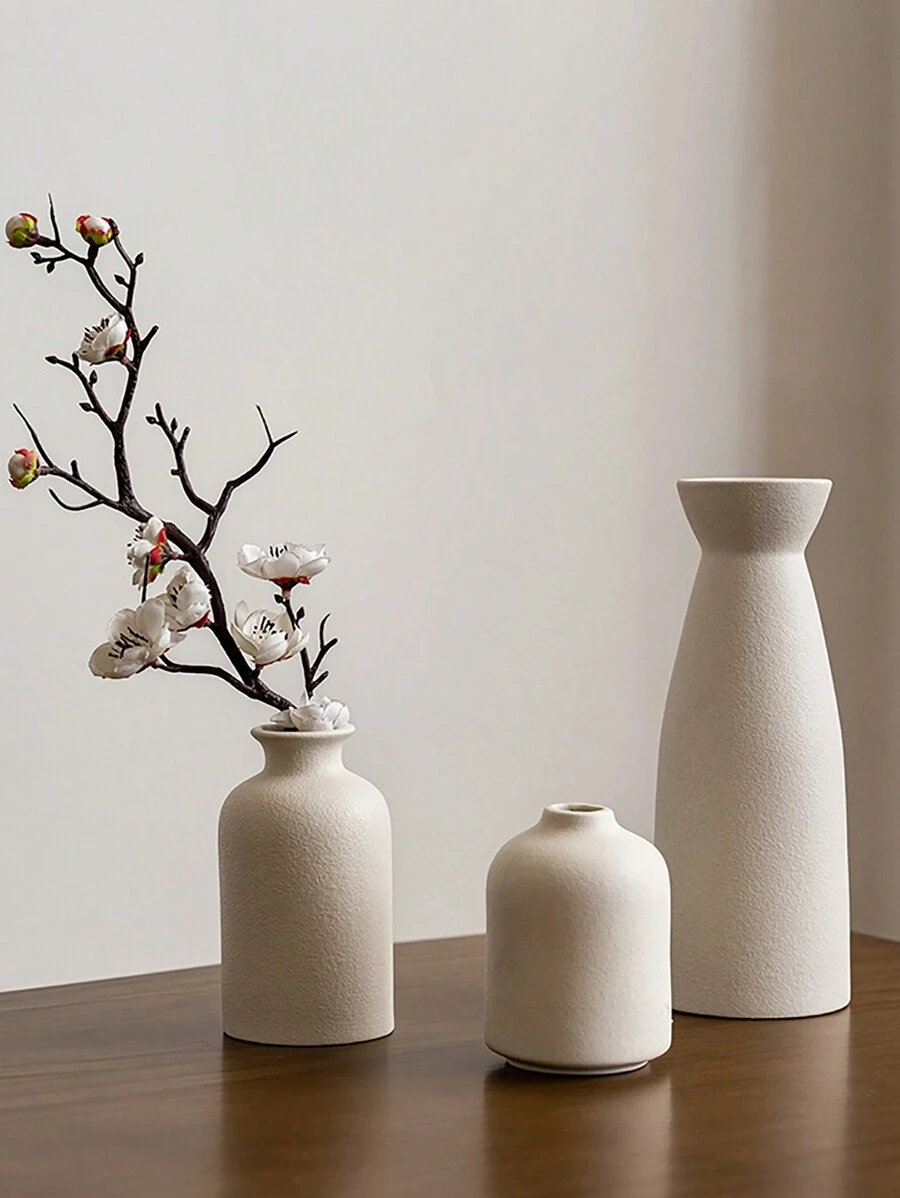 3 件套陶瓷花瓶套装家居装饰，现代白色花瓶，适用于客厅、餐厅、桌面、书架、桌子、家居装饰