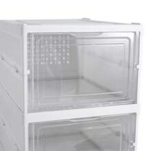 6 Tier Plastic Shoe Storage Box Stackable Foldable Boxes Trainers Organiser - White, Clear - View 7