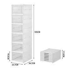 6 Tier Plastic Shoe Storage Box Stackable Foldable Boxes Trainers Organiser - White, Clear - View 3