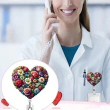 1Pc Valentine's Day Love Glitter Badge Scroll, Medical Nurse Retractable Badge Scroll, Cute Care ID Badge Scroll, Hospital Office Staff Easy To Pull Buckle Valentine's Day Small Gift,School Supplies,Back To School - Multicolor - View 3