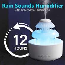 Humidificateur pour chambre à coucher avec son de pluie et veilleuse 7 couleurs, humidificateur à brouillard froid, humidificateurs avec 10 heures de fonctionnement, diffuseur d'huiles essentielles, humidificateur d'air pour chambre à coucher, maison, bureau, cadeau parfait
