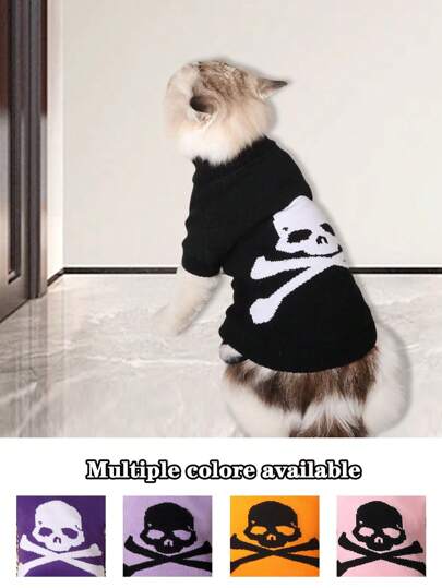 1 件休闲交叉骨头图案保暖毛衣，百搭秋冬季，适合中小型猫狗