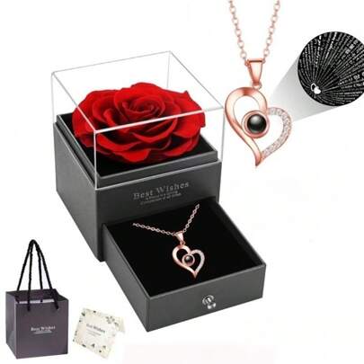 1set I Love You Necklace, Eternal Flowers Rose Gifts For Women, Mom, Wife And Girlfriend On Christmas Valentine's Day Mother's Day Anniversary Birthday Gifts For Her,Thanksgiving Gift,Christmas Present