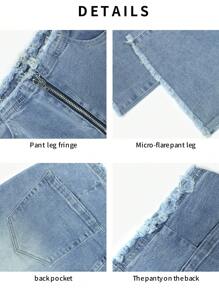 NVFelix Nuevos jeans de mujer para otoño, versátiles, con efecto desgastado, de talle bajo, con bolsillos, acampanados y de corte slim, para volver al colegio, color azul claro