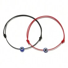1 Set Of 2 Handmade Evil Eye Decor Bracelets, Adjustable Friendship Bracelets Suitable For Boys, Girls, Daily Wear Or Gift For Friends - Multicolor - View 12