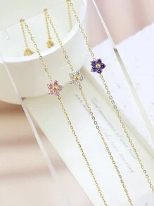 1 件时尚简约花卉水钻不锈钢手链，适合女性节日佩戴 - 金黃色 - 查看 1