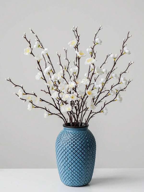 4 Stück künstliche Blumen weiße Pflaumblüte 55cm, gefälschte Winterblüten mit langen Stielen, Plastikblumen für Zuhause, Hotel, Büro, Hochzeit, Party, Garten Dekoration, Künstliche Pflanzen, Herbstdekoration, Zimmer, Schreibtisch, Gartendekoration, Zimmer Deko