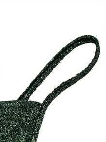 Women Summer Crop Top Black Shiny Spaghetti Straps Low Cut V-Neck Form-Fitting Tank Top For Girls - 墨綠色 - 查看 6
