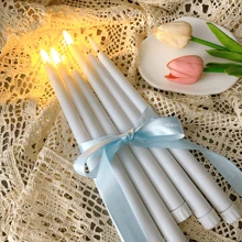 3pcs/6pcs Black White LED Long Pole Electronic Candle Lights, Flameless Halloween Candles Lights, Simulated Candles Lights, Christmas Decoration Light, Valentine's Day Decoration Lights, Decorative Lighting For Tea Light Birthday Wedding, Dining Table Candle Light, Halloween, Tea Light, Birthday, Wedding, Party, Indoor And Outdoor Creative Scene Decoration Light, Excluding Batteries ﻿ - White - View 2