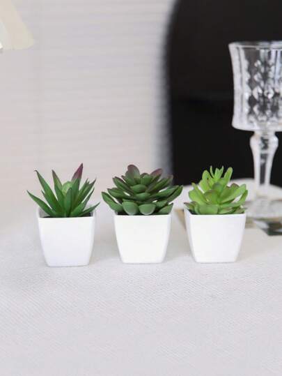 3 件装仿真多肉植物小盆栽组合绿色粉色人造迷你假植物适用于花园桌面房间窗户乔迁礼物艺术装扮办公室婚礼布置
