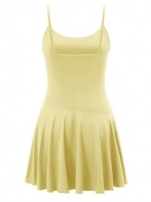 Women's Mini Skater Dress Sleeveless Spaghetti Strap Scoop Neck Flowy Dress Summer Party Dress - Yellow - View 3