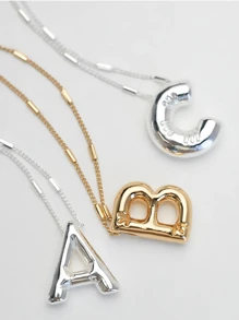 Collar Con Alfabeto Simple Y Moderno De Acero Inoxidable, Adecuado Para Parejas Y Mejores Amigos Como Regalo De Festival, 1 Ud. Collar De Moda De Letra Con Colgante En Forma De Globo De Acero Inoxidable, Colgante Elegante Para Uso Diario, Joyería De Moda, Joyería Para Compartir, Joyería Para Regalar, Globo-Chico - Plateado - Ver 5