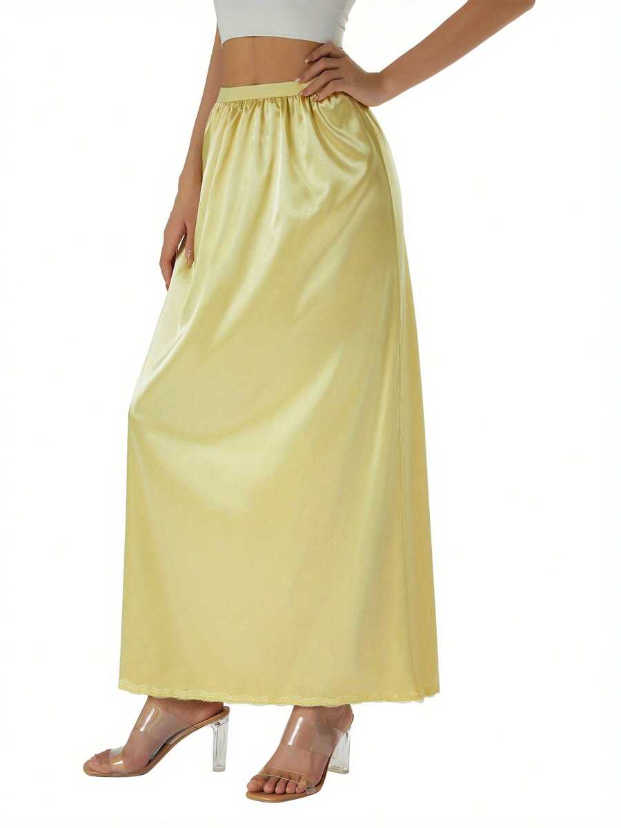 Enagua media para mujer, unicolor con cintura elástica como forro interior para faldas midi - Amarillo - Ver 1