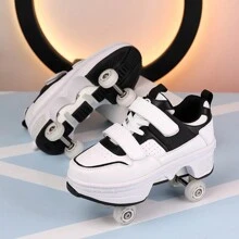 Transformable Shoes With Wheels, Fashion Stylish Transformable Roller Skate Shoes With 4 Wheels/2 Wheels, Retractable Roller Wheels, One-Button Control For Skating Or Walking - Black - View 6