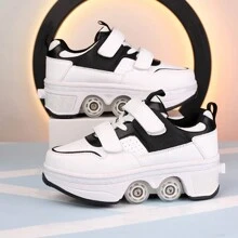 Transformable Shoes With Wheels, Fashion Stylish Transformable Roller Skate Shoes With 4 Wheels/2 Wheels, Retractable Roller Wheels, One-Button Control For Skating Or Walking - Black - View 8