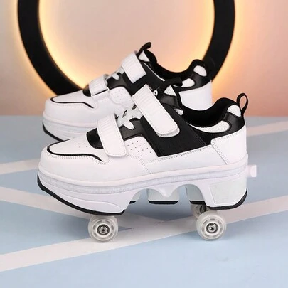 Transformable Shoes With Wheels, Fashion Stylish Transformable Roller Skate Shoes With 4 Wheels/2 Wheels, Retractable Roller Wheels, One-Button Control For Skating Or Walking