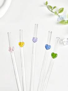 1Pc/2Pcs/1Set/2Sets Pink Cute Cartoon Love Shaped Straight Reusable Glass Straw,For Milk Tea,Juice,Cocktails,Cold Drinks,Party Supplies,School Supplies,Girlfriend Gift And Father's Day. - Style 1 - View 11
