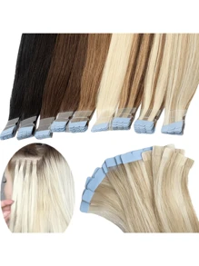 Extensii de păr mini cu bandă adezivă, păr uman, extensii de păr PU, culoare blond deschis, pachet de 10 bucăți - S2 - Vizualizare 4