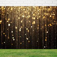 A Shiny Golden Curtain With A Black Background Paired With Golden Rain, Sparkling Lights And Sparks, A Multifunctional Polyester Background Fabric Suitable For Luxury Parties And Award Ceremonies, Holiday Party Banners, No Need For Power.