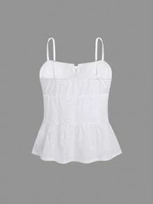 Women's White Minimalist Embroidered Strap Camisole, Chic And Sexy