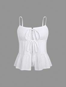 Women's White Minimalist Embroidered Strap Camisole, Chic And Sexy