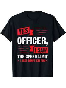 Sí Oficial, Vi La Impresión del Límite de Velocidad Camiseta Deportiva de Manga Corta de Cuello Redondo para Hombre, Cómoda y Versátil, para Verano y Primavera, Estilo Atlético, Camiseta de Ajuste Cómodo, como Regalos - Negro - Ver 2