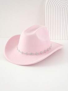 1pc Women's Solid Color Diamond Shaped Sequined Decoration Western Cowboy Hat, Elegant Casual Small Hat Suitable For Daily Use, Travel, Parties And Jazz Boho Cowboy Hat Cowgirl Hat Halloween