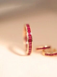 1pc S925 Sterling Silver Creative Red Zirconia Circle Ring, Minimalist Gold Vintage Luxurious Women's Ring, Versatile Daily/Holiday Party Jewelry Gift