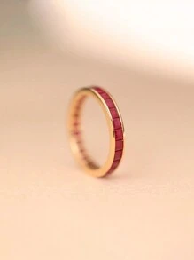 1pc S925 Sterling Silver Creative Red Zirconia Circle Ring, Minimalist Gold Vintage Luxurious Women's Ring, Versatile Daily/Holiday Party Jewelry Gift