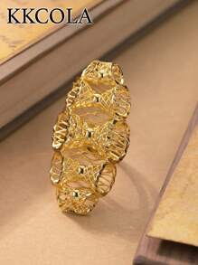 KKCOLA 1 件时尚夸张镂空开口戒指、派对珠宝、节日礼物、婚礼珠宝、时尚配饰 - 金黃色 - 查看 13