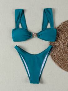 New Arrival Spring/Summer Women's Sexy Casual Blue Wide Strap Starfish Decor Bikini Set Set, Beach Holiday Party Date Vacation - Blue - View 2