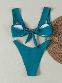 New Arrival Spring/Summer Women's Sexy Casual Blue Wide Strap Starfish Decor Bikini Set Set, Beach Holiday Party Date Vacation - Blue - View 3