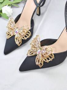 2 件可拆卸 DIY 鞋配件，白色和红色蝴蝶花形鞋饰，优雅高跟鞋、平底鞋鞋夹，适合办公室、商务、派对场合 - 薑色 - 查看 1