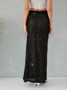 Women's Sequins Long Skirts Low Waist Party Skirts Spring Summer Fashion Casual Skirts Streetwear - 黑色 - 查看 7