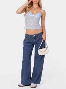 Ladies' Summer Casual Top, Exquisite Floral Lace Pattern, V-Neck, Backless, Adjustable Shoulder Straps And Sleeveless, Short Length. Lightweight, Breathable, Elastic, Soft And Skin Friendly, Comfortable To Wear. Very Suitable For Parties, Beaches, Homes, Clubs, Shopping, Dates, Vacations, Weekends, Holidays, Nights, Leisure, Schools, Outdoor, And Street Wear. - 藍色 - 查看 4