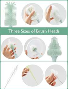 Momcozy Protable Bottle Brush Set - Baby Bottle Cleaner Kit With Silicone Brush, Nipple Brush, Straw Brush, Soap Dispenser, Drying Rack - 6 In 1 Bottle Cleaning Tool For Home And Travel - 按氣泡式綠色 - 查看 3