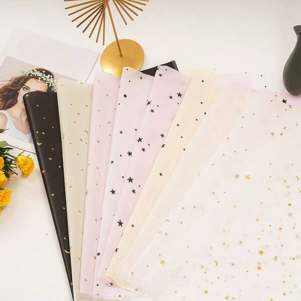 50*35cm Star & Moon Pattern Thin Gift Wrapping Paper, Suitable For Holidays, Parties, Birthday, Wedding Gifts Wrapping, Bouquet Wrapping, Candy Wrapping, Arts & Crafts, DIY, Packaging Bags, Etc.