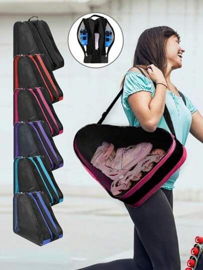 Bolsa para patines, bolsa de patinaje sobre hielo transpirable con correa de hombro ajustable, bolsa de almacenamiento de tela Oxford para zapatos de patinaje para mujeres, hombres y adultos, accesorios de patines de ruedas