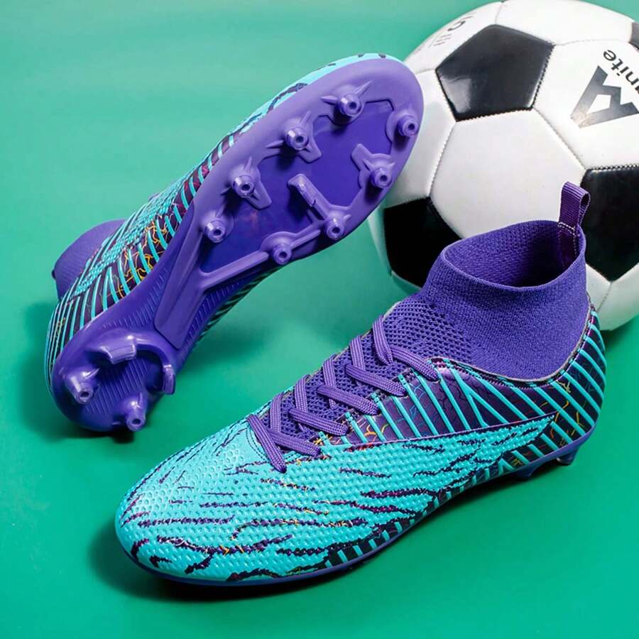 男式足球鞋足球鞋训练运动鞋女式专业运动鞋户外适合 AG/FG - 紫色 - 查看 1