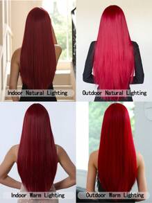 Peruca Sintética Fabulosa de Festival de Música de Férias, Vinho Tinto, Cabelo Liso Reto com Franja de 26 Polegadas, Luz Vermelha, Para Meninas e Mulheres, Uso Diário, Festa, Férias, Feriados, Natural, Sexy, Romântica, Elegante, Glamorosa, Natural, Casual, Simples, Halloween, Natal, Presente, Cosplay, Resistente ao Calor