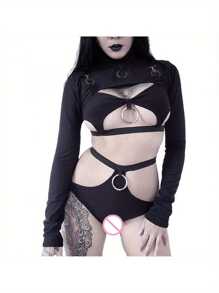 Women Mesh Blouse, Long Sleeve High Neck See Through Blouse For Summer And Spring - 黑色 - 查看 8