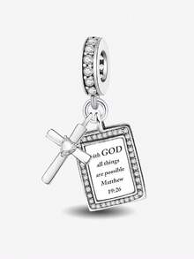 1 PC 925 Sterling Silver Bible Prayer Cross Series Bead Pendant Charm Suitable For Bracelets DIY Women's Jewelry - Silver - View 14