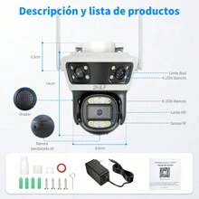 2NLF® Cámara de HD de 12 megapíxeles, 3 lentes, monitor móvil inteligente de 3 pantallas, audio bidireccional, visión nocturna a todo color iluminada, interior/exterior, resistente al agua con alarma, blanco negro | cámara de vigilancia, cámara | Ideal para hogares, oficinas, tiendas, jardines, garajes, almacenes | Manual en español incluido - Blanco - Ver 10