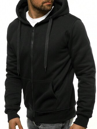 Heren effenkleurige rits-trekkoord capuchon casual sweatshirt, herfst/winter