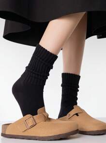 1/2/3/4/5 双装女士罗纹中筒/踝袜，纯色，舒适，简约风格，适合女士日常穿着，亦可作为圣诞礼物 - 常規款 - 查看 12