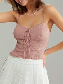 Women Lace Trim Tank Top, Cute Tops For Teens, Solid Color Summer Spaghetti Strap Cami Shirt Going Out Top - Pink - View 4